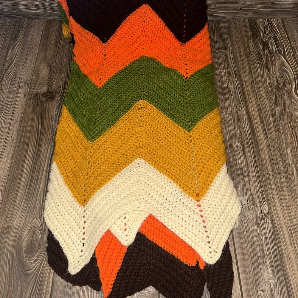 Handmade Crochet Multicolor Chevron Knit Fall Autumn Granny Cottagecore Winter
